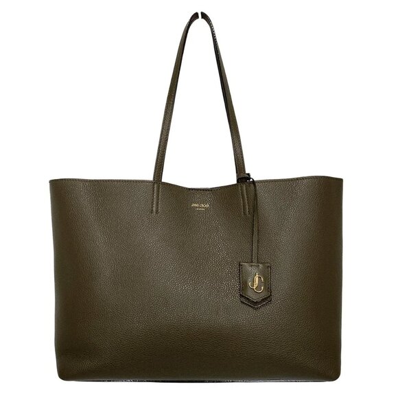 JIMMY CHOO Nine to Five - Dark Khaki Leather Tote Bag 437-080125 - Picture 1 of 8